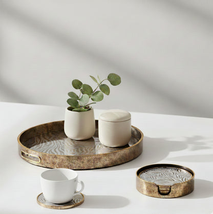 Round Zebra Print Tray and Drink Coasters Set