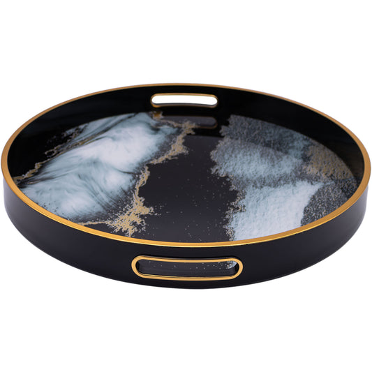 Round Black Abstract Drinks & Candle Tray