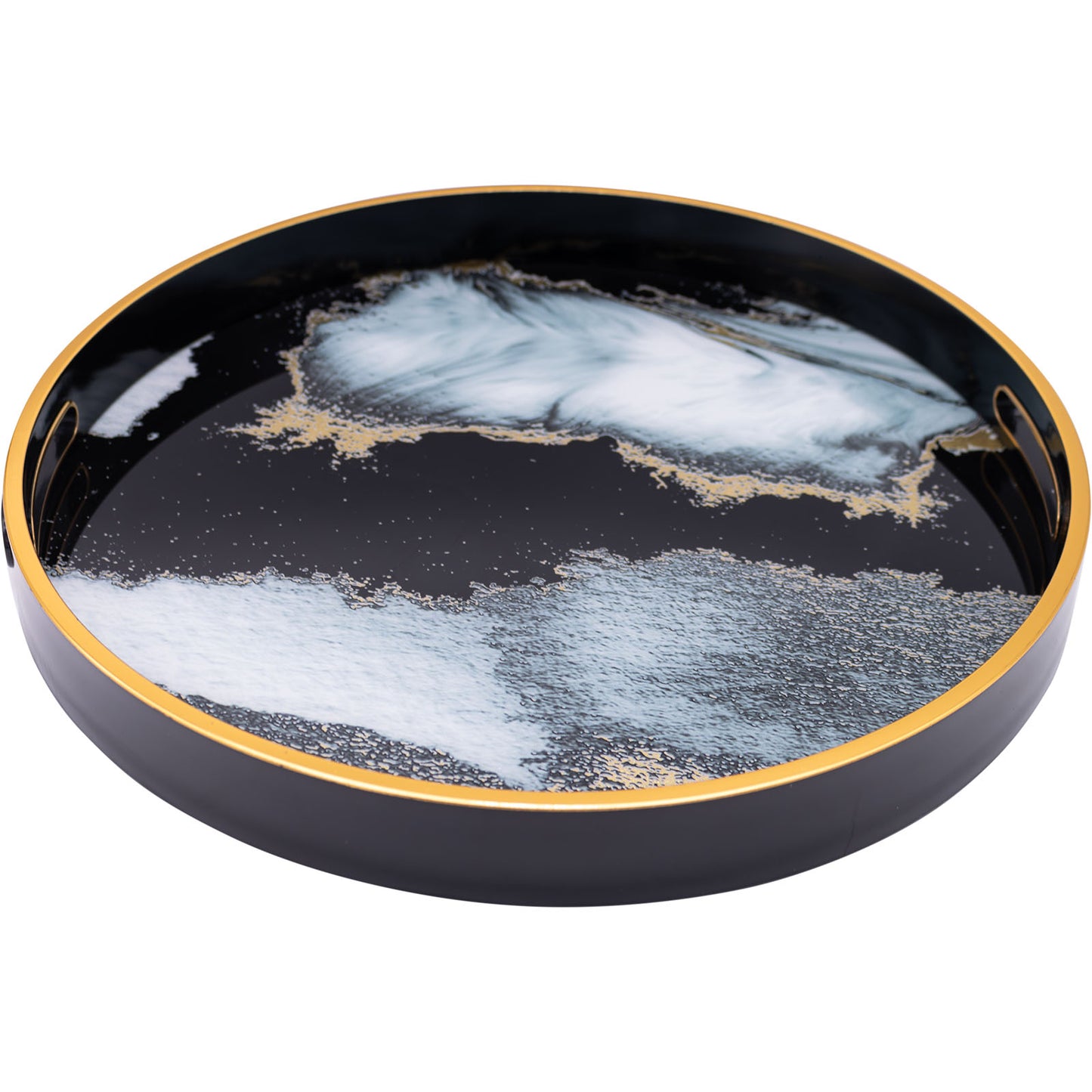 Round Black Abstract Tray and Drink Coasters Set