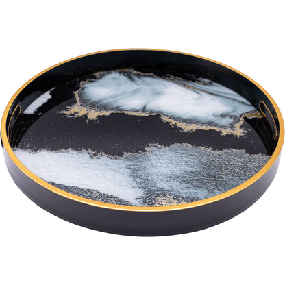 Round Black Abstract Tray and Drink Coasters Set