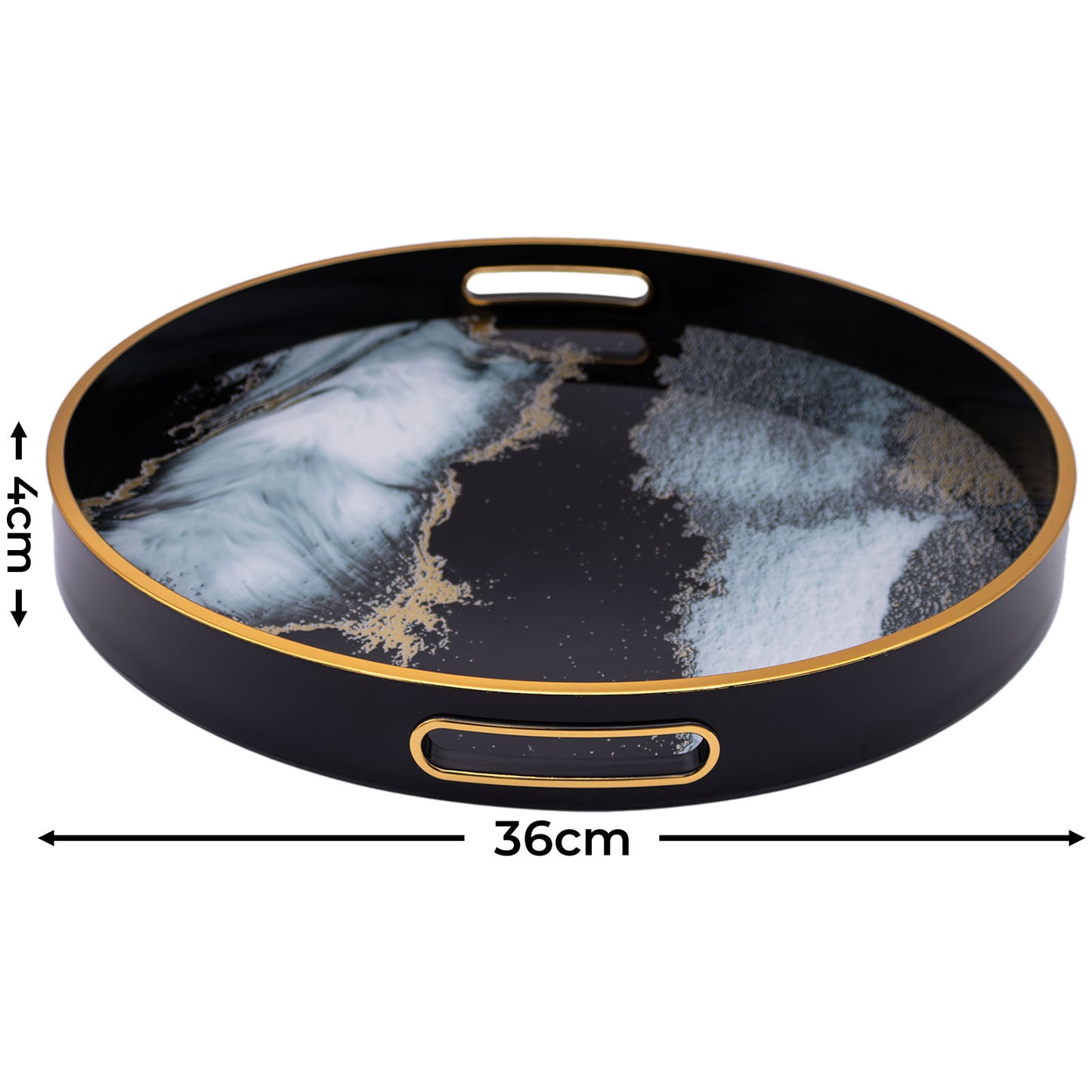 Round Black Abstract Tray and Drink Coasters Set