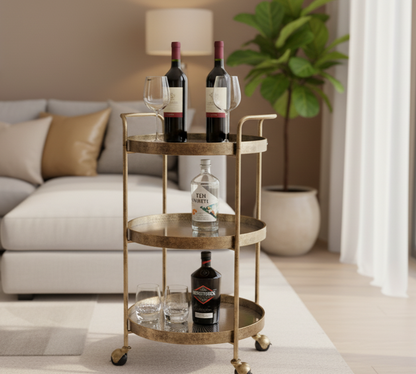Gold Rustic 3-Tier Drinks Trolley