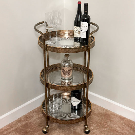 Gold Rustic 3-Tier Drinks Trolley