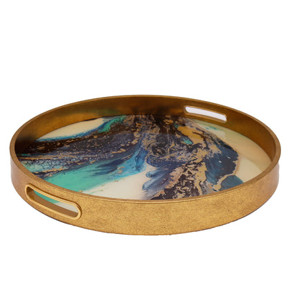 Round Gold Agate Theme Coffee Table Tray