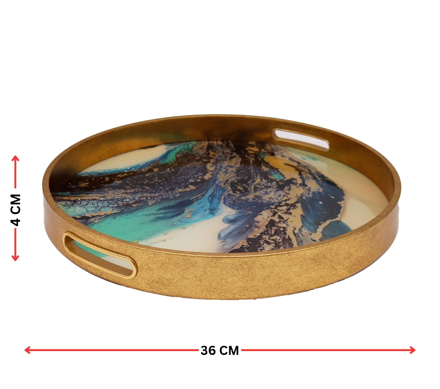 Round Gold Agate Theme Coffee Table Tray