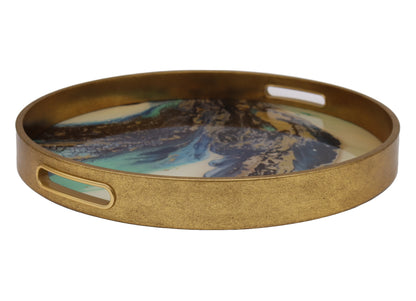 Round Gold Agate Theme Coffee Table Tray