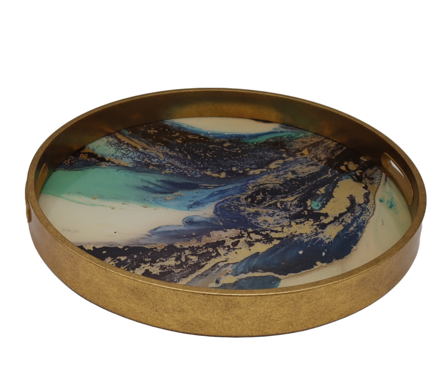 Round Gold Agate Theme Coffee Table Tray