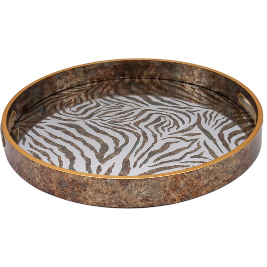 Round Zebra Theme Decorative Coffee Table Tray
