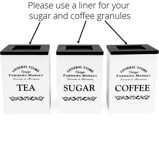 White Wooden Retro Tea, Coffee, Sugar & Bread Bin Set