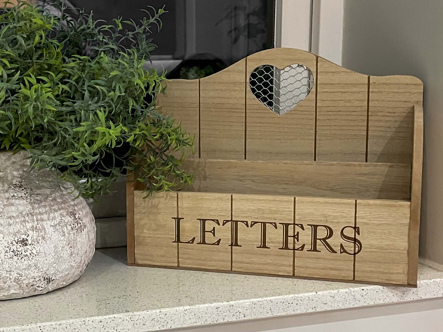Vintage Wooden Heart Letter Box / Mail Rack