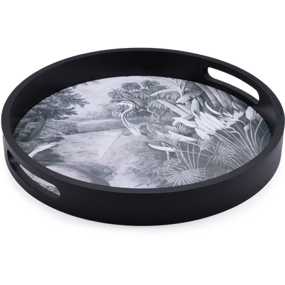 Round Black Swan Decorative Tray