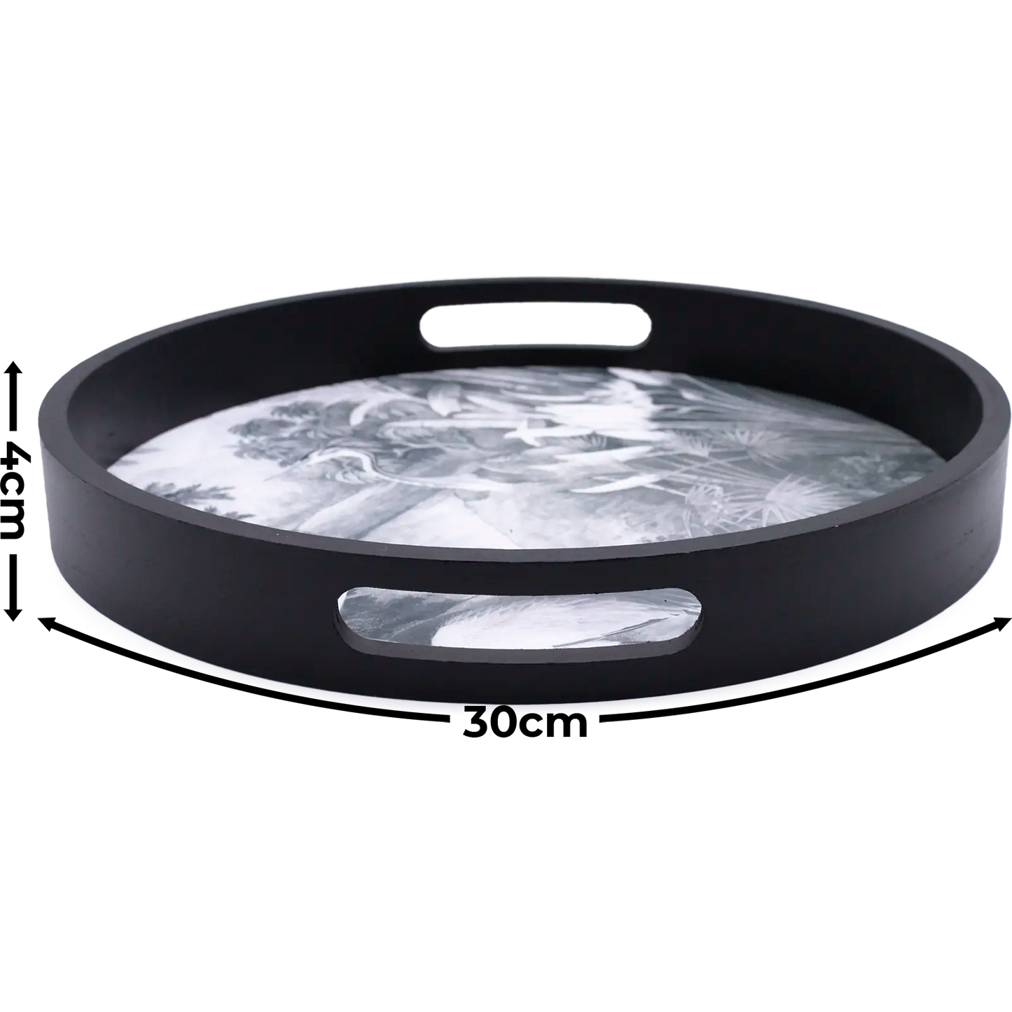 Round Black Swan Decorative Tray