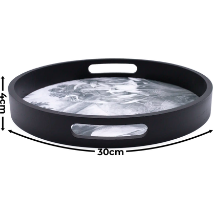 Round Black Swan Decorative Tray