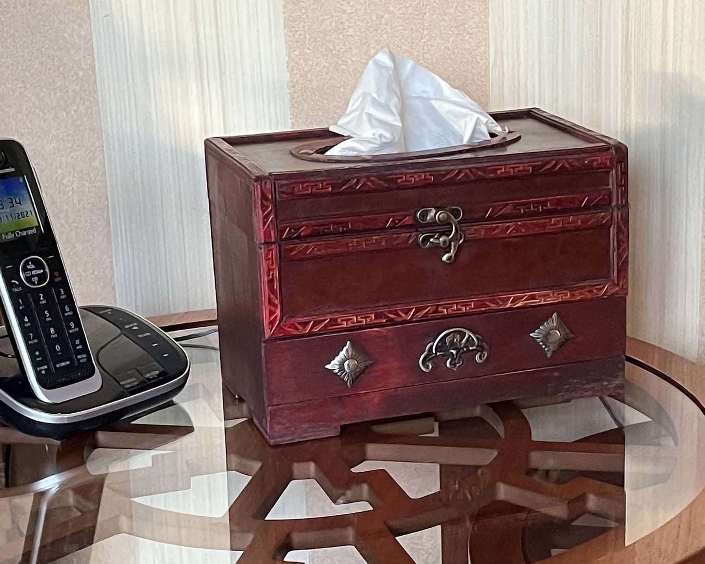 Antique Vintage Tissue Box With Drawer