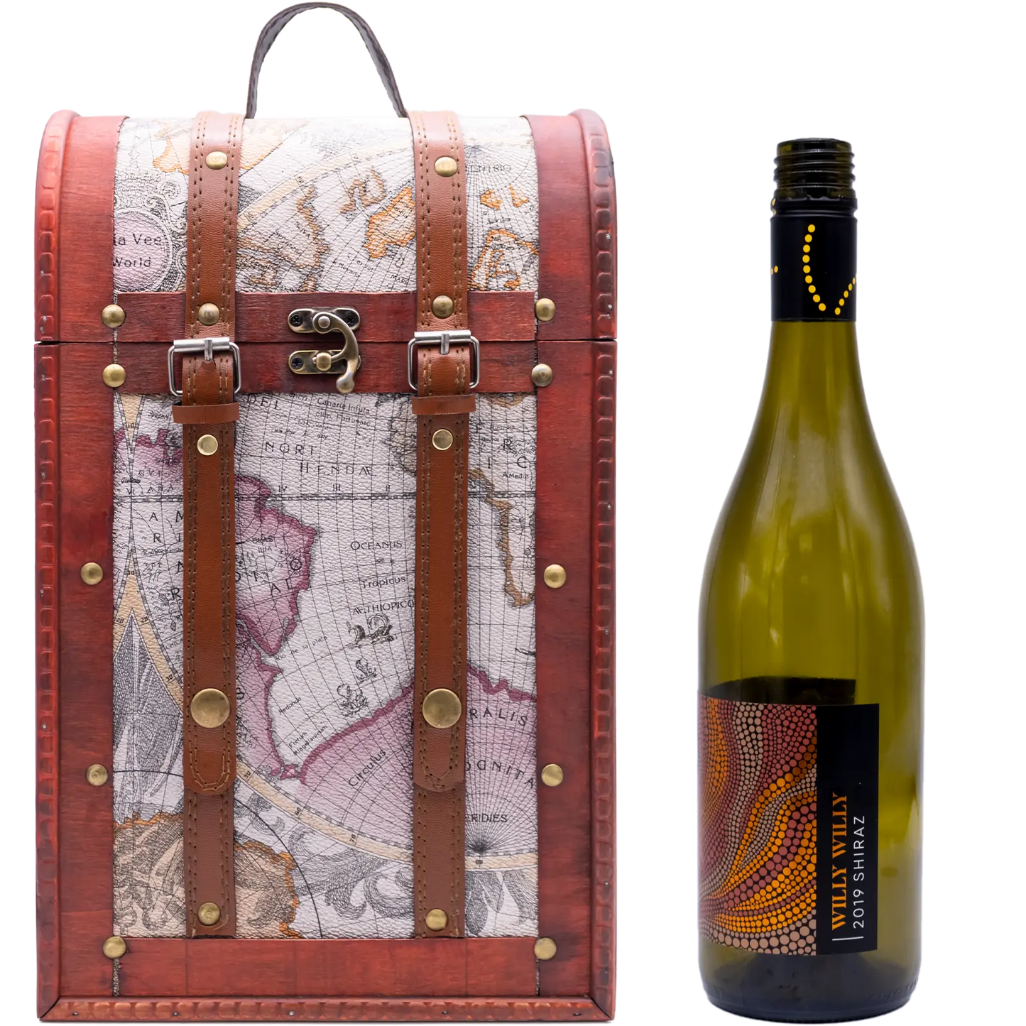 Dual Wine Bottle Holder Carrier, Ancient Greek Map