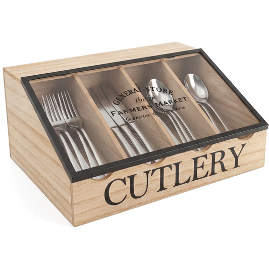 General Store Vintage Wooden Cutlery Organizer