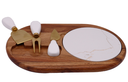 Acacia Wood & Marble Cheese Board Set