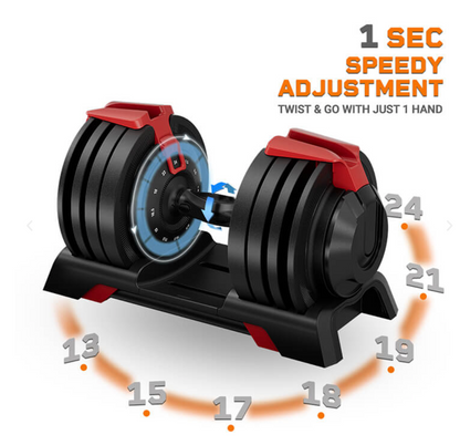 Black Adjustable Rotation Dumbbells 2 x 24kg - Pair Set (48KG Total)